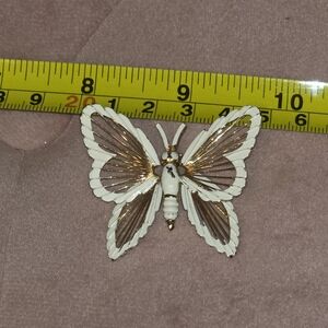 Vintage Monet White Enamel & Gold Wire Butterfly Pin Brooch